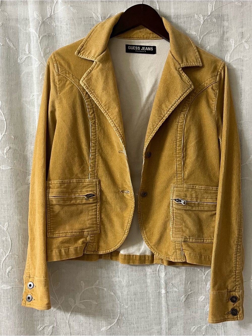 Guess Women's Mustard Yellow Tailored Cotton Jacket Size Medium